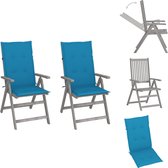 vidaXL Tuinstoelen Set - Acaciahout Greywash - Verstelbaar - 56 x 70 x 110 cm - Blauw Kussen - 2 stuks - Tuinstoel