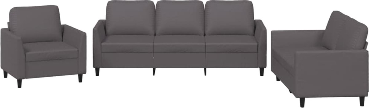 vidaXL - 3-delige - Loungeset - met - kussens - kunstleer - grijs