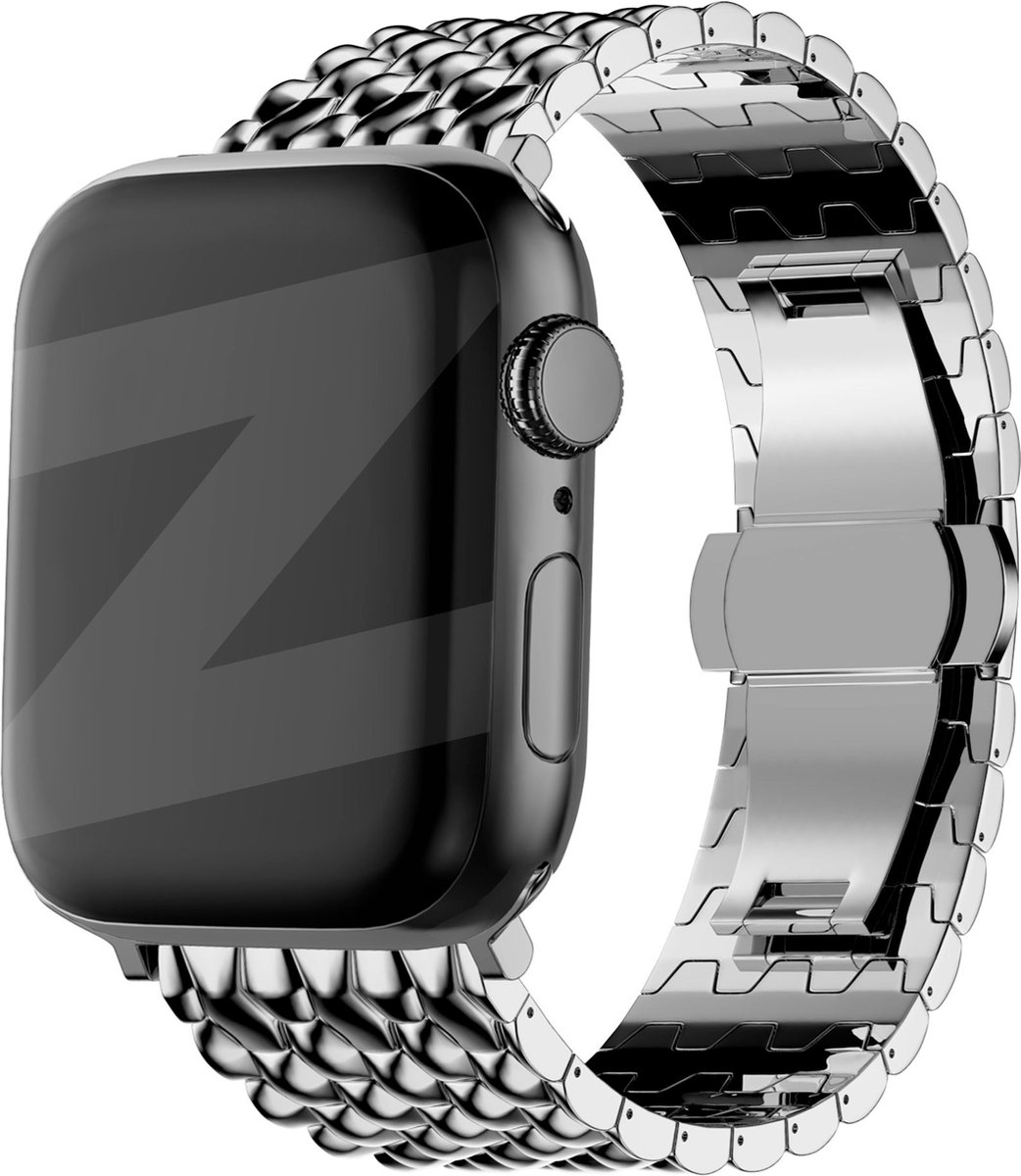Bandz stalen band 'Dragon' geschikt voor Apple Watch 1/2/3/ 4/5/6/7/8/9/10/SE/Ultra (2) - maat: 44mm / 45mm / 46mm / 49mm - Hoogwaardig stalen materiaal smartwatch bandje - Inclusief inkortset - zilver metalen Apple Watch bandje