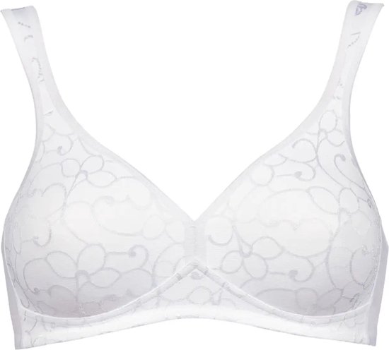 Witte voorgevormde bh met subtiel bloemenpatroon, zonder model.
