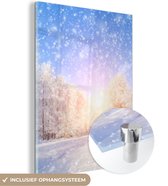 MuchoWow® Glasschilderij 30x40 cm - Schilderij acrylglas - Sneeuw - Zon - Winter - Foto op glas - Schilderijen