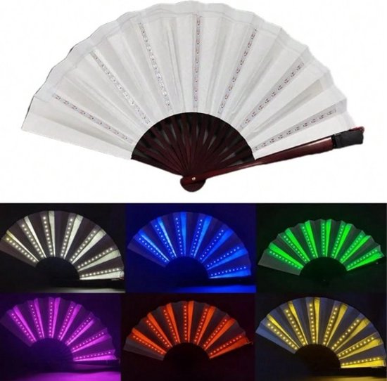 Ventilateur LED pliable - Rose - 26 cm - Festivals, rave, party - Éventail  à main