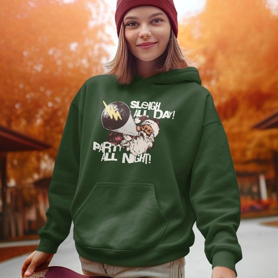Lekker Waus Foute Kerst Hoodie Groen - Sleigh All Day Party All Night - Maat 3XL - Kerst Outfit Dames & Heren