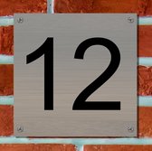 Huisnummerbord RVS Deluxe - Nummer 12 - 12 x 12 cm - incl. set voor bevestiging | - naambord - nummerbord - voordeur