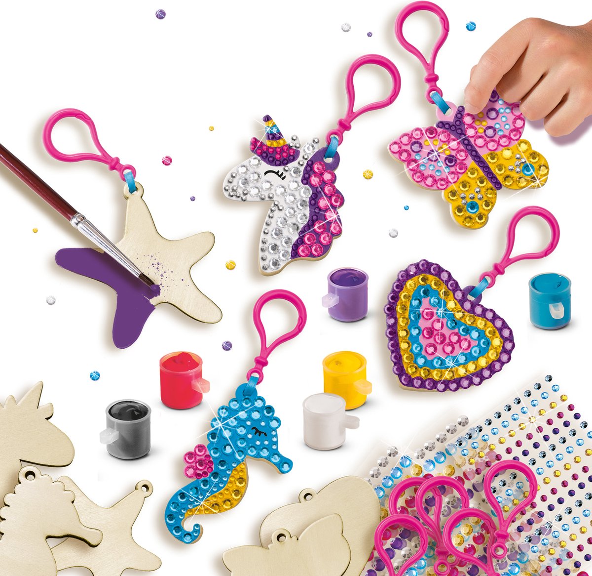 SES Creative - Hobby Pink - Diamond Painting - Houten Sleutelhangers - Knutselen Meisjes - 560 Diamant Stickers en 6 Kleuren Verf - Vanaf 5 jaar — afbeelding 5