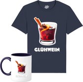 Gluwein - Foute kersttrui kerstcadeau - Dames / Heren / Unisex Kleding - Grappige Kerst en Oud en Nieuw Drank Outfit - T-Shirt met mok - Unisex - Navy Blauw - Maat L