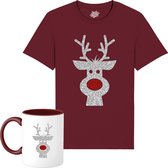 Rendier Buddy - Foute Kersttrui Kerstcadeau - Dames / Heren / Unisex Kleding - Grappige Kerst Outfit - Glitter Look - T-Shirt met mok - Unisex - Burgundy - Maat S