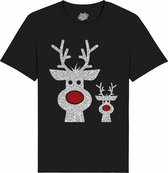 Rendier Buddies - Foute Kersttrui Kerstcadeau - Dames / Heren / Unisex Kleding - Grappige Kerst Outfit - Glitter Look - T-Shirt - Unisex - Zwart - Maat M