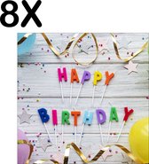 BWK Textiele Placemat - Happy Birthday met Slingers en Balonnen - Set van 8 Placemats - 40x40 cm - Polyester Stof - Afneembaar