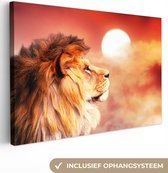 Toile Peinture Lions - Soleil - Rouge - 150x100 cm - Décoration murale