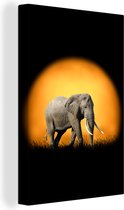 Canvas schilderij 90x140 cm - Wanddecoratie Olifant - Zon - Oranje - Muurdecoratie woonkamer - Slaapkamer decoratie - Kamer accessoires - Schilderijen