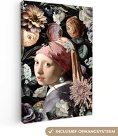 Toile de Oude Meesters - 20x30 - Peinture sur toile - Fille avec une boucle d'oreille en perle - Fleurs - Vermeer