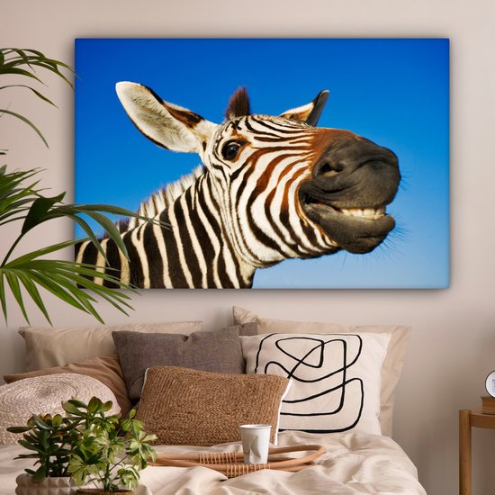Une drôle de toile de zèbre grimaçant 140x90 cm - Tirage photo sur toile (Décoration murale salon / chambre)