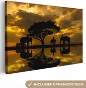 OneMillionCanvasses - Canvas - Olifant - Silhouet - Zonsondergang - Water - Weerspiegeling - Wanddecoratie - Kamer decoratie - 120x80 cm
