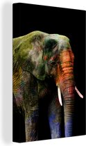 Canvas schilderij 90x140 cm - Wanddecoratie Olifant - Verf - Zwart - Muurdecoratie woonkamer - Slaapkamer decoratie - Kamer accessoires - Schilderijen