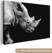 Peintures sur toile - Portrait photo rhinocéros sur fond noir en noir et blanc - 60x40 cm - Décoration murale