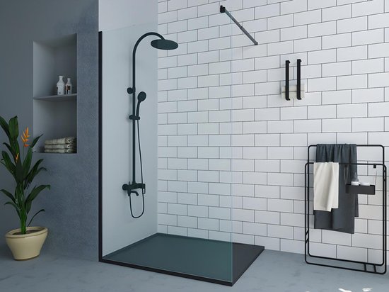 Paroi pour douche à l'italienne style industriel - noir mat - 120x200 cm -  DAREN -... | bol