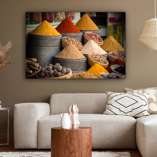 Tableau sur toile Herbes - Ton - Épices - Jaune - Marron - 120x80 cm - Décoration murale