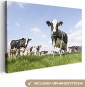 Tableau toile vache - Vache - Animaux - Nature - Zwart& blanc - Fleurs - 90x60 cm - Toile - Décoration d'intérieur
