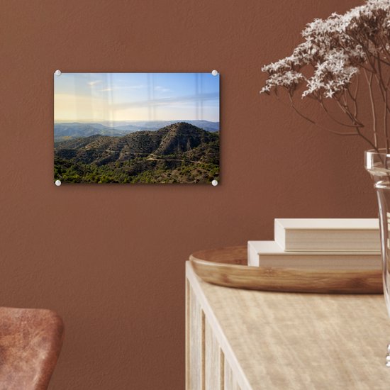 MuchoWow® Peinture sur verre - Les montagnes du Trodos à Chypre pendant une journée ensoleillée - 30x20 cm - Peintures sur verre acrylique - Photo sur Glas