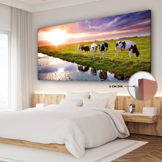 Tableau sur toile Vaches pendant un coucher de soleil - 160x80 cm - Décoration murale Art