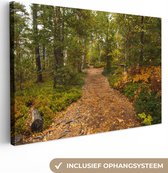 Canvas Schilderij Bos - Pad - Herfst - Bladeren - 120x80 cm - Wanddecoratie