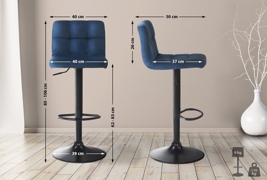 Tabouret de Bar Clp Feni - Velours - Blauw