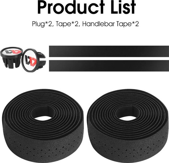 Qatrixx Bar Tape Stuurlint - Stuurlint fietsstuur - Stuurtape - Met twee stuureindpluggen - Zelfklevend - ademend - Zwart — afbeelding 4