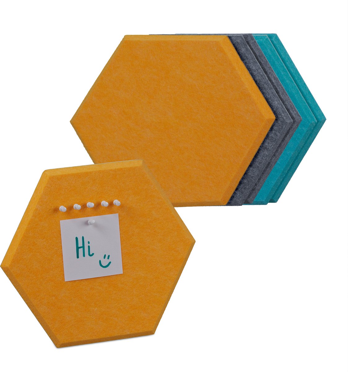 Relaxdays prikbord vilt - hexagon - set van 6 - notitiebord - zelfklevend - memobord - Relaxdays