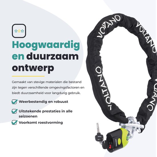 Voltano ART4 Kettingslot - Zwart - 130 CM - ART 4 Slot - Goedgekeurd Voor De Fiets, Scooter en Motor Verzekering - Scooterslot / Brommerslot / Motorslot