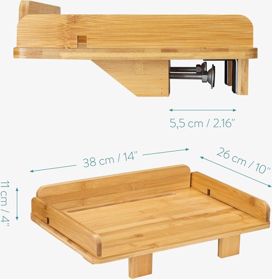 yamagahome Nachtkastje om op te hangen met hangende opbergtas, bamboe bedrek met bekerhouder, nachtkastje rek met haak en kabelhouder voor bed & stapelbed, slaapzaal en loft