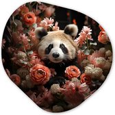 Organische wanddecoratie 60x60 cm - Organisch schilderij Panda - Dier - Bloemen - Natuur - Botanisch - Kunststof muurdecoratie - Woonkamer schilderijen - Organische spiegel vorm op kunststof
