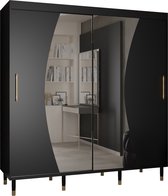 Zweefdeurkast met spiegel Kledingkast met 2 schuifdeuren Garderobekast slaapkamerkast Kledingstang met planken | elegante kledingkast, glamoureuze stijl (LxHxP): 200x208x62 cm - CAPS WAVE (Zwart, 200 cm)
