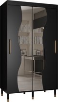 Zweefdeurkast met spiegel Kledingkast met 2 schuifdeuren Garderobekast slaapkamerkast Kledingstang met planken | elegante kledingkast, glamoureuze stijl (LxHxP): 120x208x62 cm - CAPS MAD (Zwart, 120 cm) met lades