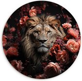 WallCircle - Wandcirkel 60x60 cm - Natuur leeuw bloemen - Ronde dieren schilderijen woonkamer - Wandbord rond schilderij - Muurdecoratie cirkel - Kamer decoratie binnen - Wanddecoratie muurcirkel - Muurcirkels - Woonaccessoires