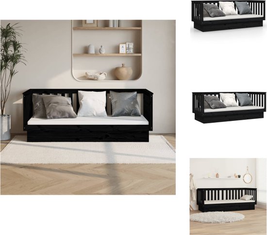 vidaXL Slaapbank Grenenhout - 197.5 x 97 x 76 cm - Veelzijdig bed met 3-zijdig bedhek - Stabiel bedframe - Zwarte uitvoering - Bed