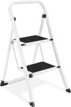 2-staps ladder, trapladder met antislip pedaal, draagbare stevige ladder met leuningen, perfect voor keuken en huishouden, capaciteit van 150 kg, wit.