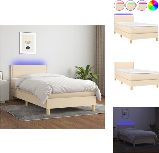 vidaXL Boxspring Bed - 193 x 90 cm - Duurzaam materiaal - Verstelbaar hoofdbord - LED-verlichting - Pocketvering matras - Huidvriendelijk topmatras - Bed