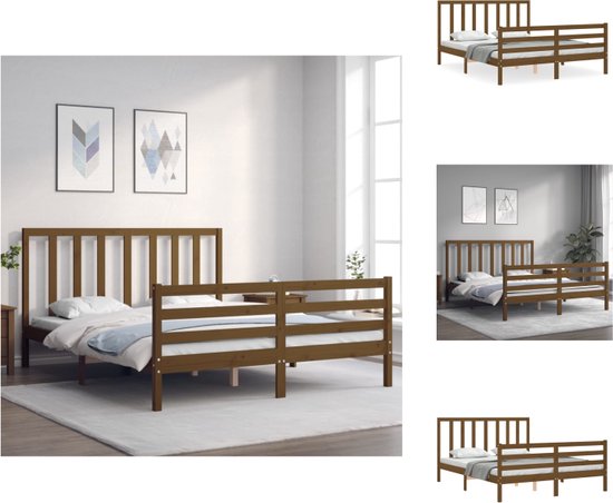 vidaXL Houten Bedframe - Grenenhout - 205.5 x 155.5 x 100 cm - Honingbruin - Bed