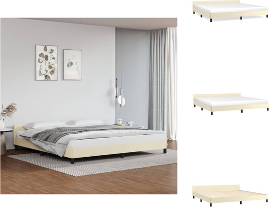 vidaXL Bedframe Luxe Kunstleren Crème - 203x206x50 cm - Duurzaam materiaal - Ondersteunende poten - Multiplex lattenbodem - Montagehandleiding incl - (Matras niet inbegrepen) - Bed