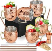 [Coffret cadeau] Tasses Mule de Moscou en Koper 19 oz Set de 6 tasses en cuivre en acier inoxydable avec placage en cuivre Tasses en cuivre faites à la main avec poignée pour cocktails réfrigérés et boissons froides.