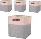 Fabric Storage Basket, Set of 4 Storage Boxes for Canvas Cubes 33 cm for Shelves, Cupboards, Bedrooms, Grey/Pink, Pack of 4