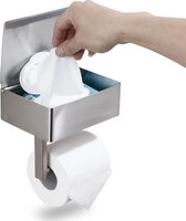 Designs Toiletrolhouder met opbergdoos en deksel voor opbergen van vochtige doekjes - voor badkamer & toilet - hangend aan de muur met RVS muurbeugel - geborsteld nikkel Klein