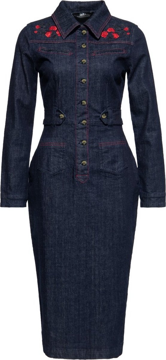 Queen Kerosin Western Pencil Kleid QKI26011 Denim-XXL