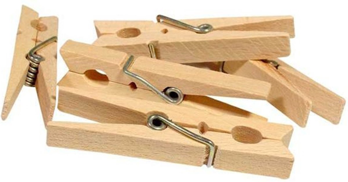 Goedkoopste Wasknijpers bamboe hout - 48x stuks - basic size van 7 cm - was ophangen