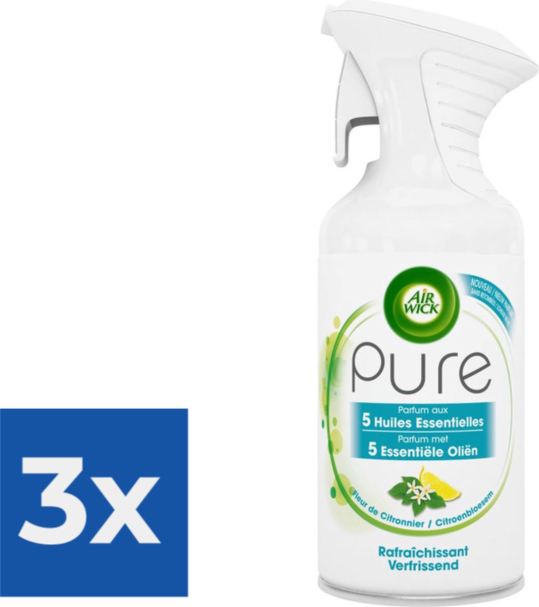 Goedkoopste Airwick Luchtverfrisser Spuitbus - Pure Essential Oils Citroenbloesem 250 ml - Voordeelverpakking 3 stuks