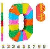 Relaxdays 3-delige pinata set - verjaardag - getallen pinata - cijfer 0 - stok - blinddoek