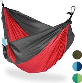 Relaxdays hangmat outdoor - XXL - hang mat 2 personen - extreem licht camping - tot 200 kg - rood