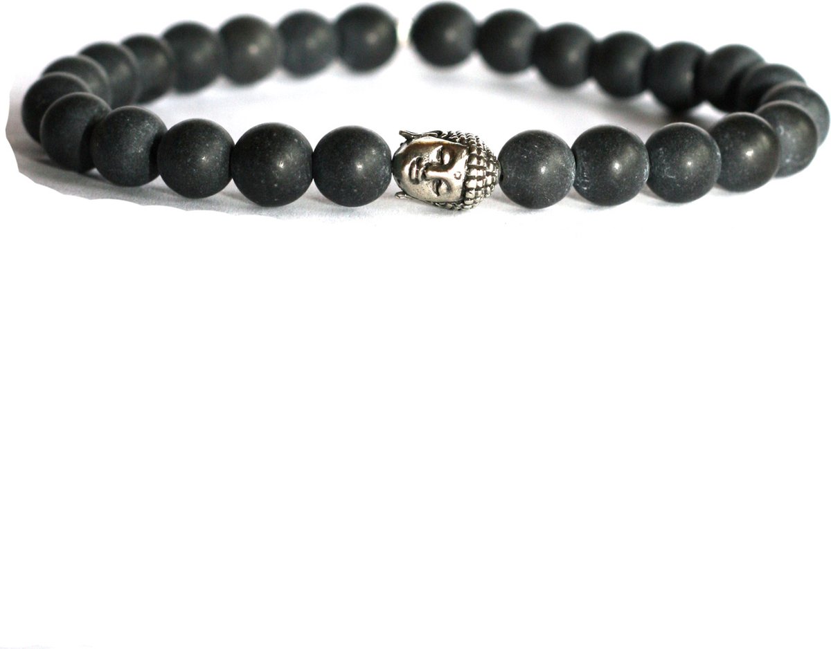 IbizaMen - heren - armband - matte Onyx - Buddha - zilver - 925 - 8mm - 21cm
