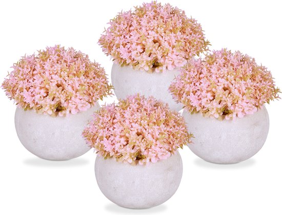 Relaxdays kunstbloemen met pot - set van 4 - namaakbloemen - decoratieve bloemen - binnen